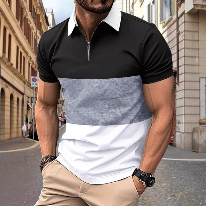 Herren Polohemd mit modernem Farbblockdesign und Reißverschluss Echoarchiv