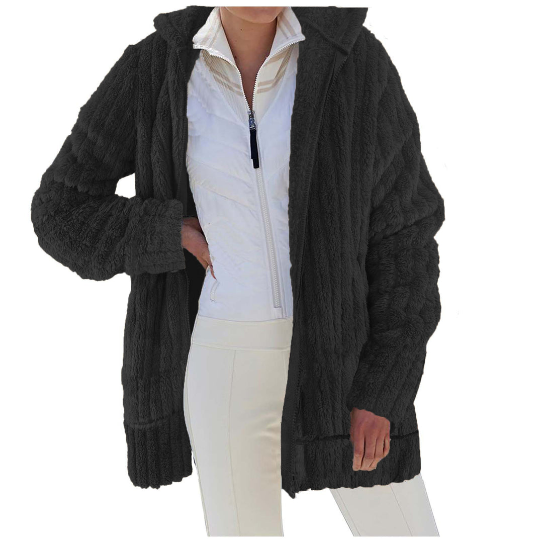 Damen Oversize Teddy‑Fleece Kapuzenmantel mit Rippbündchen und Eingrifftaschen Echoarchiv