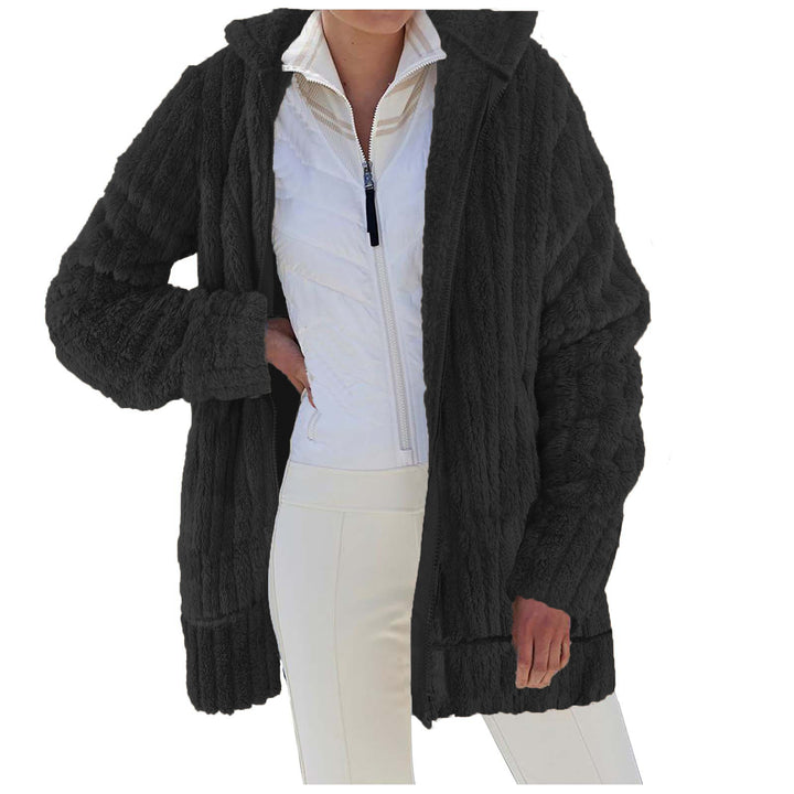 Damen Oversize Teddy‑Fleece Kapuzenmantel mit Rippbündchen und Eingrifftaschen Echoarchiv