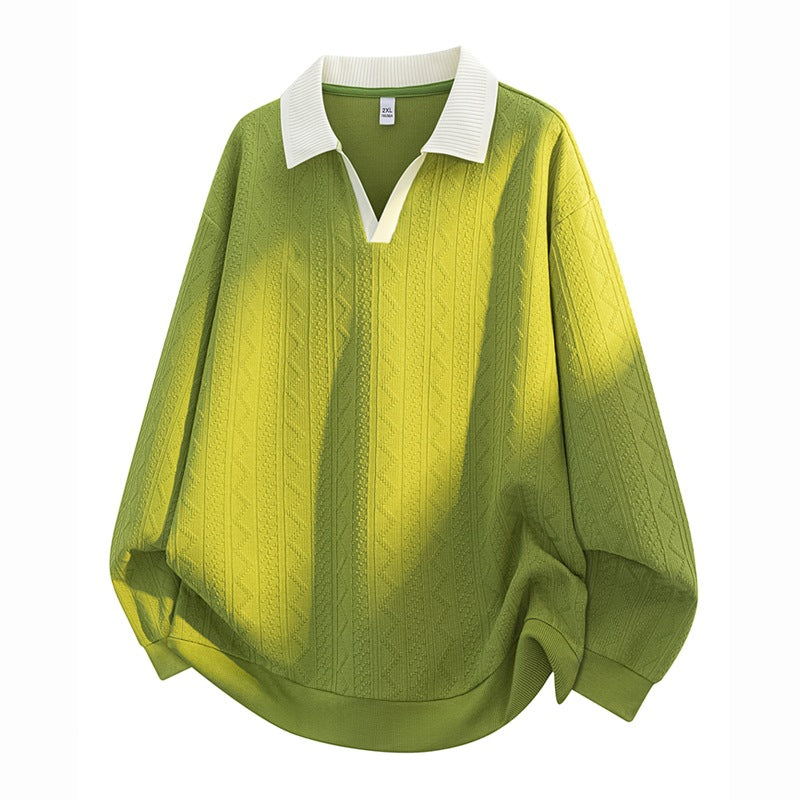 Herren Oversize Strick-Polo mit Strukturstrick, offenem V‑Ausschnitt und geripptem Kragen Echoarchiv