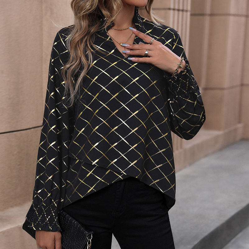 Damen Elegante Bluse mit geometrischem Muster und Rüschen Echo Archiv