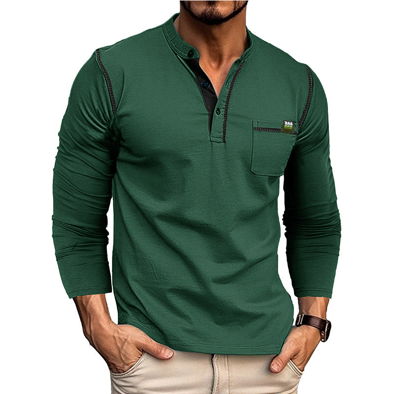 Herren Langarm-T-Shirt mit modernem Kragen und Brusttasche Echoarchiv