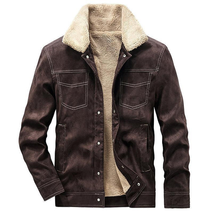 Herren Wildleder‑Optik Truckerjacke mit Teddyfutter und Druckknopfverschluss Echo Archiv