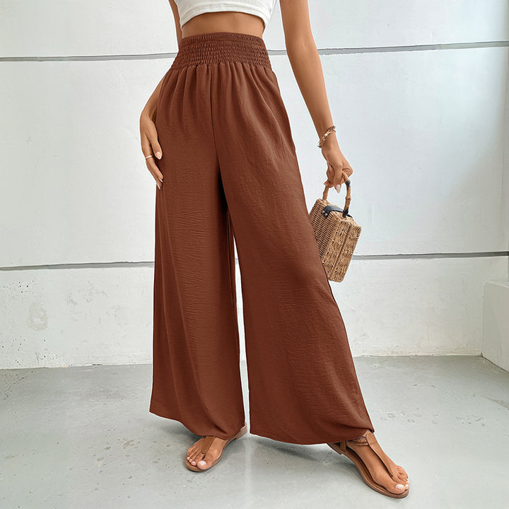 Damen Palazzo-Hose mit hohem, elastischem Rüschenbund und Eingrifftaschen – Avélisse