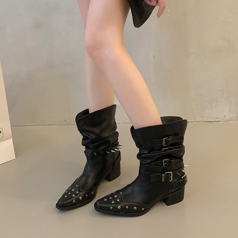 Damen Modische Stiefeletten mit Schnallen und Nieten – Varelle