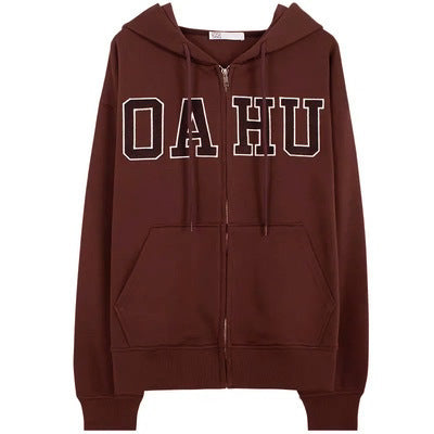 Damen extralanges College-Kapuzenzipper im Oversize-Schnitt mit Kängurutaschen – Auréline