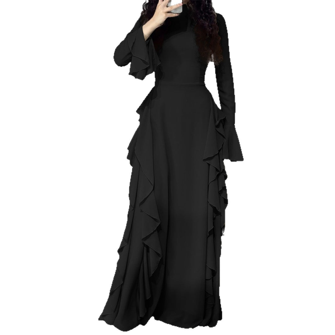 Damen nan Maxikleid mit Volantbesatz, taillierter Empire‑Silhouette und langen Glockenärmeln Echo Archiv