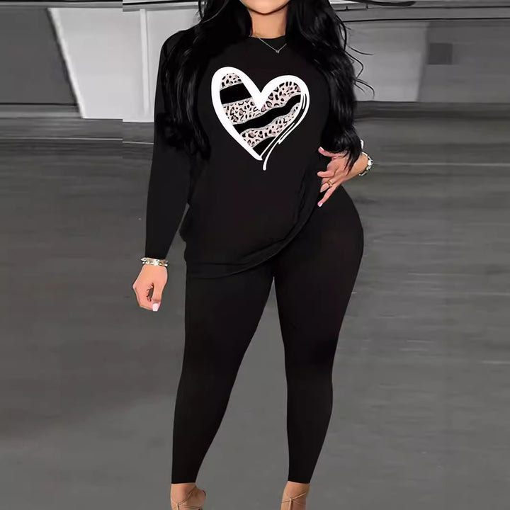 Damen Zweiteiler Lounge-Set mit Herz-Print Sweatshirt und High-Waist Leggings – Élanora