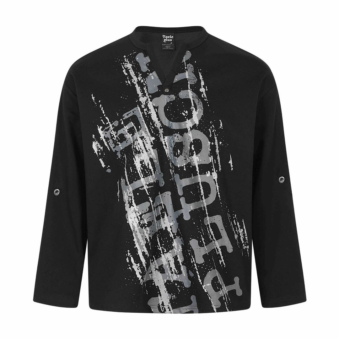 Unisex Oversize-Henley-Sweatshirt mit Notchkragen, 3/4-Ärmeln und Print Echoarchiv