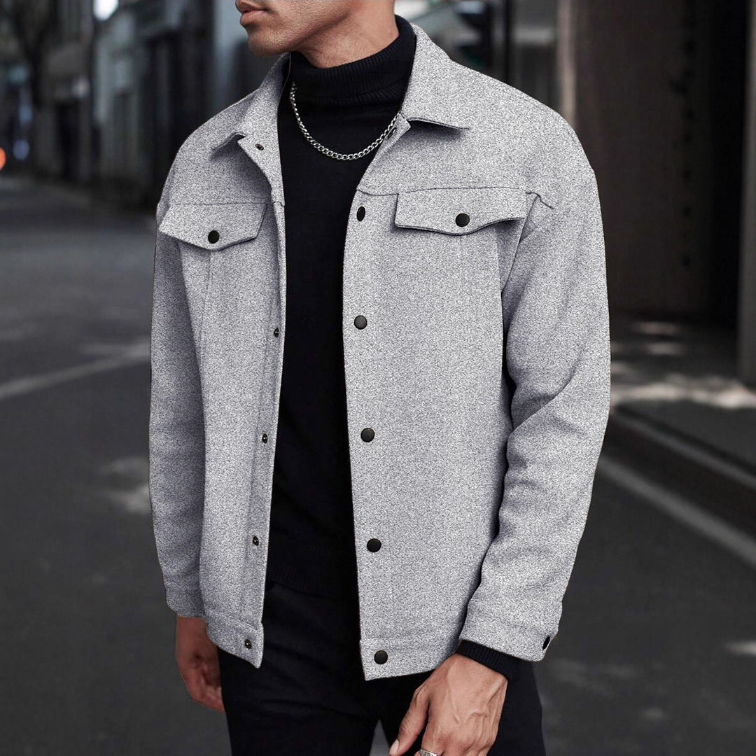 Herren Overshirt-Jacke im Trucker-Stil mit Wollmix-Optik und Druckknöpfen Echoarchiv