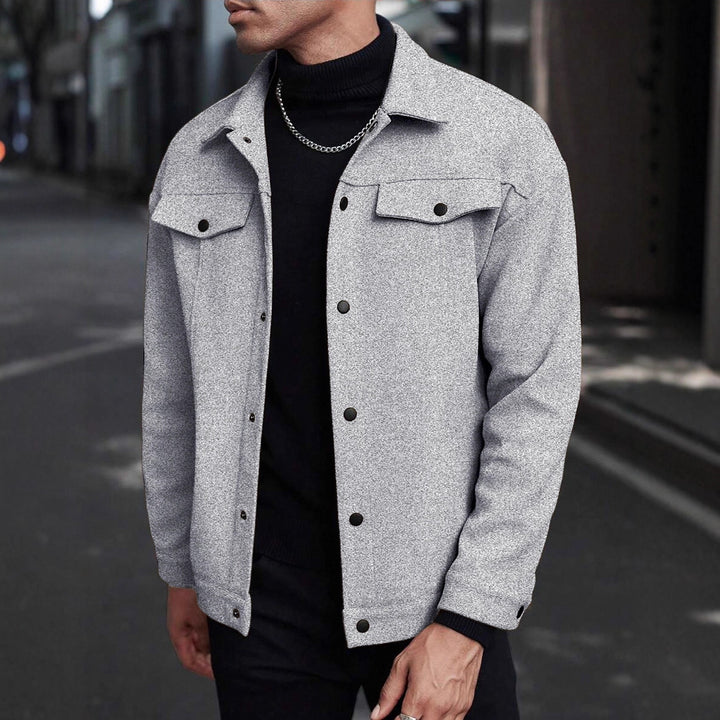 Herren Overshirt-Jacke im Trucker-Stil mit Wollmix-Optik und Druckknöpfen Echoarchiv