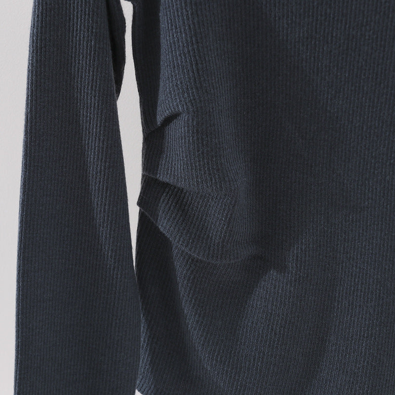 Damen Feines Rippenstrick-Longsleeve mit weitem U-Boot-Ausschnitt & seitlicher Raffung Echo Archiv