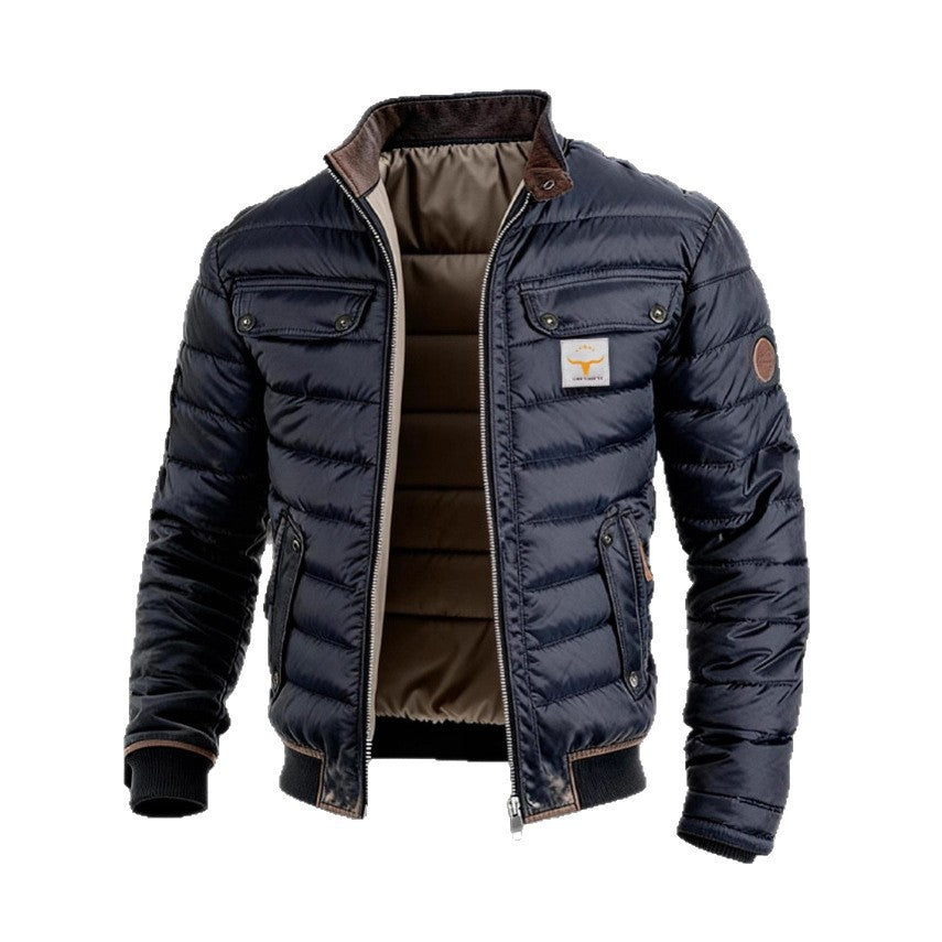 Herren gesteppte Jacke mit Stehkragen, gepolsterter thermischer Futter und Brusttaschen Echoarchiv