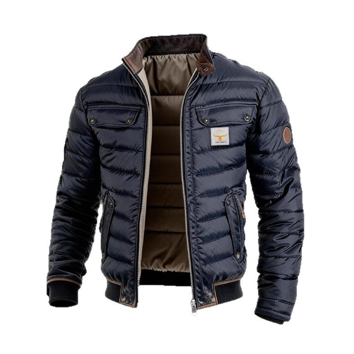 Herren gesteppte Jacke mit Stehkragen, gepolsterter thermischer Futter und Brusttaschen Echoarchiv