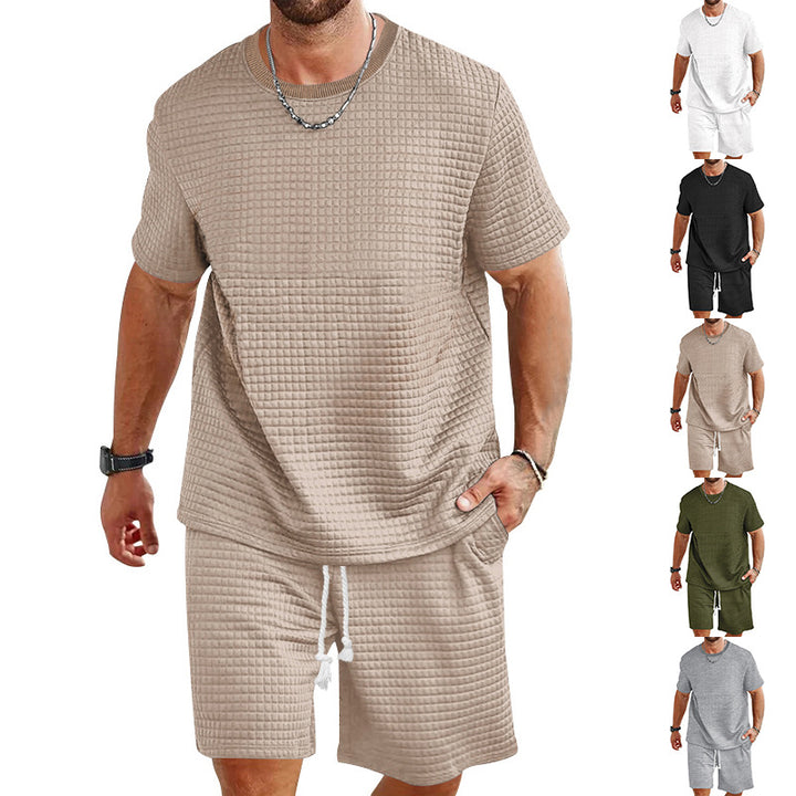 Herren nan Waffelstruktur Wohn- und Freizeit-Set mit weit geschnittenem Kurzarmshirt und kurzer Hose mit elastischem Bund Echo Archiv