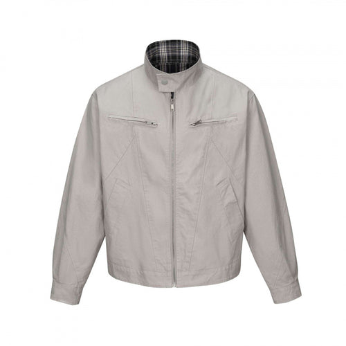 Herren Kurz geschnittene Canvas-Blousonjacke mit Stehkragen, Reißverschlusstaschen und kariertem Futter Echo Archiv