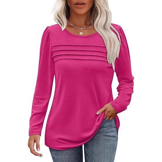Damen Feines Langarmshirt mit Rundhalsausschnitt, dekorativen Kellerfalten und leicht taillierter A‑Linie Echo Archiv