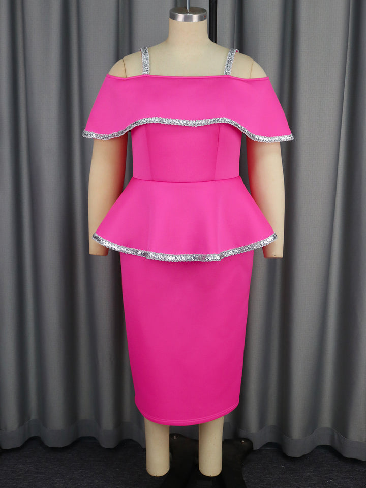 Damen elegantes Peplum-Kleid mit schulterfreiem Design und Glitzerdetails Echo Archiv