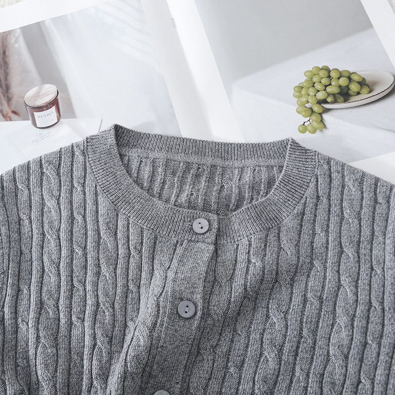 Damen Feiner Zopfmuster-Cardigan mit Rundhals und durchgehender Knopfleiste Echo Archiv