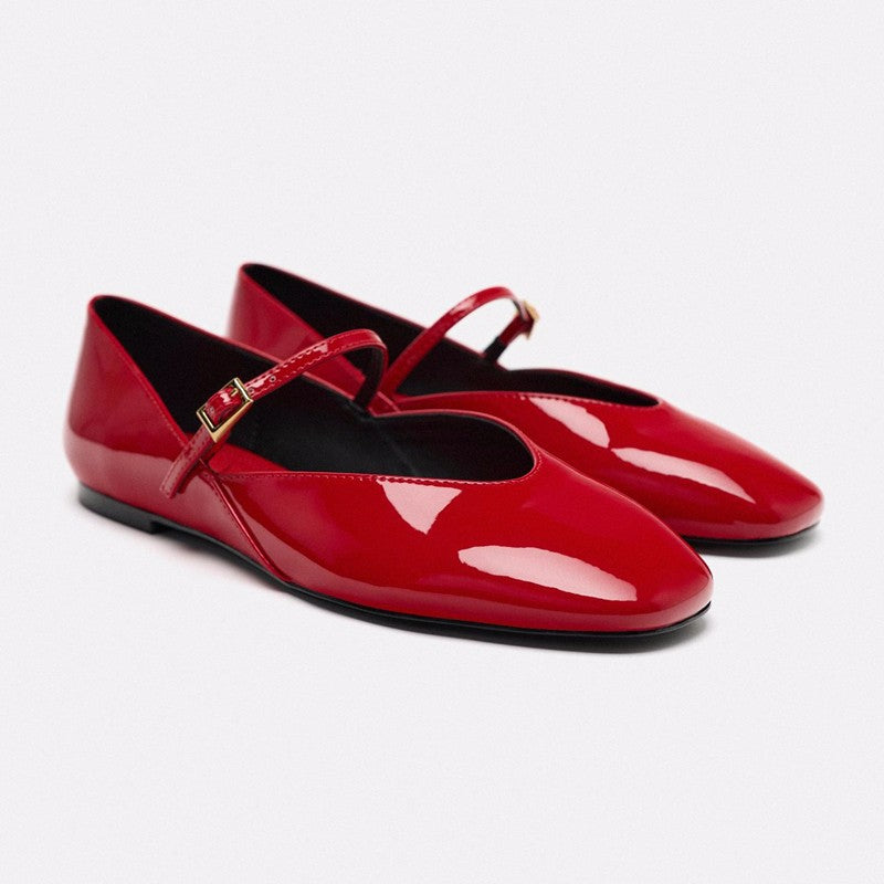 Damen elegante Lack-Mary-Jane-Ballerinas mit feiner Metallschnalle und spitzer Vorderkappe – Lioré