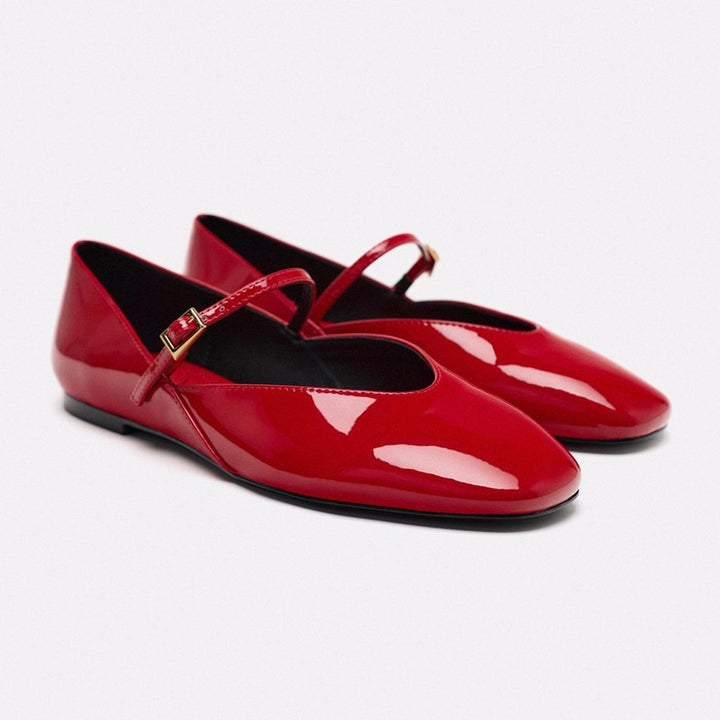 Damen elegante Lack-Mary-Jane-Ballerinas mit feiner Metallschnalle und spitzer Vorderkappe – Lioré