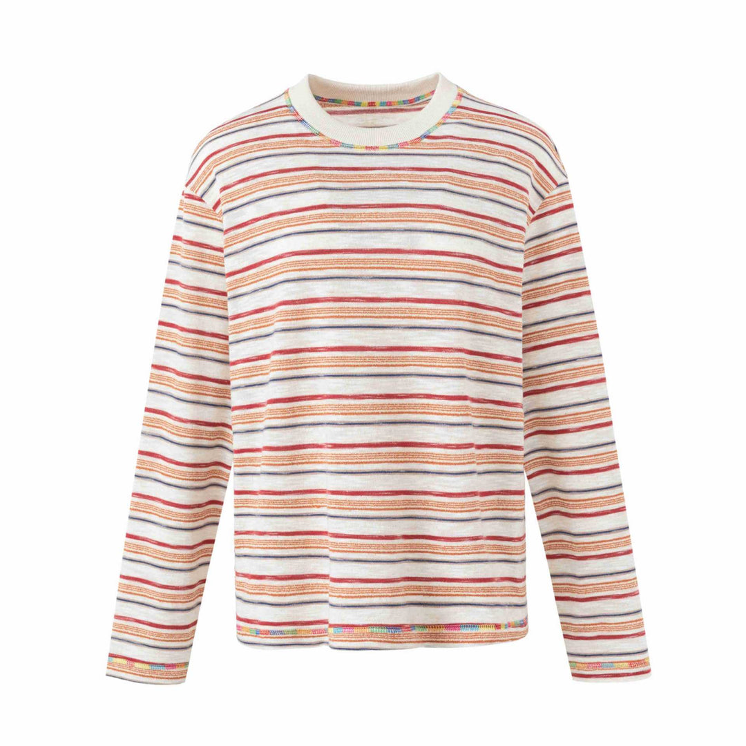 Damen Leichtes gestreiftes Langarm-Strickshirt mit Rundhalsausschnitt Echoarchiv