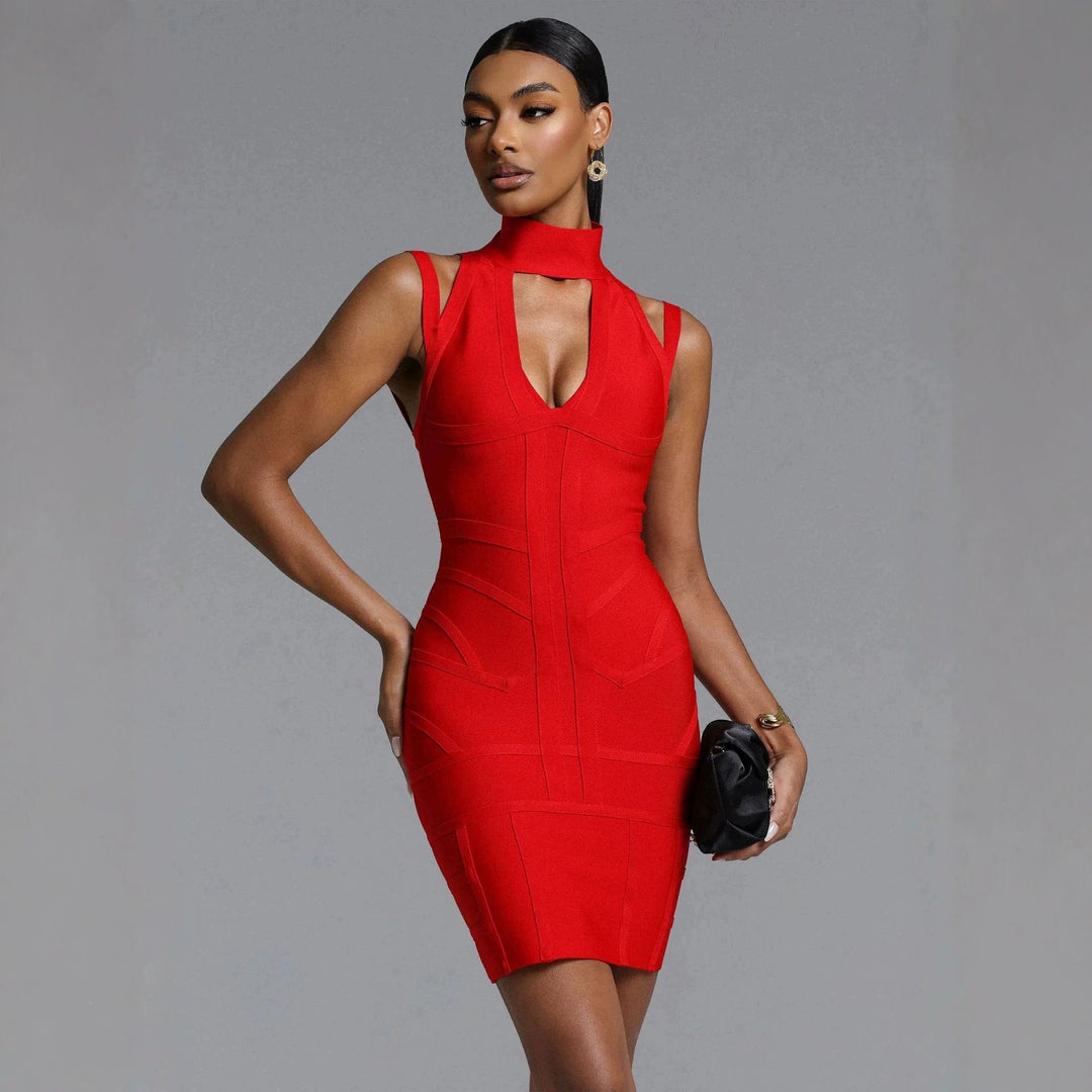 Damen Figurbetontes Minikleid mit hochgeschlossenem Ausschnitt und raffinierten Cut-Outs Echo Archiv