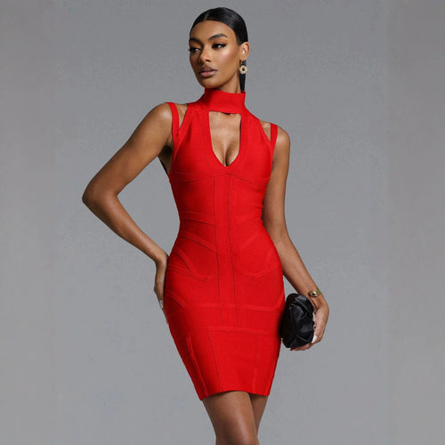 Damen Figurbetontes Minikleid mit hochgeschlossenem Ausschnitt und raffinierten Cut-Outs Echo Archiv