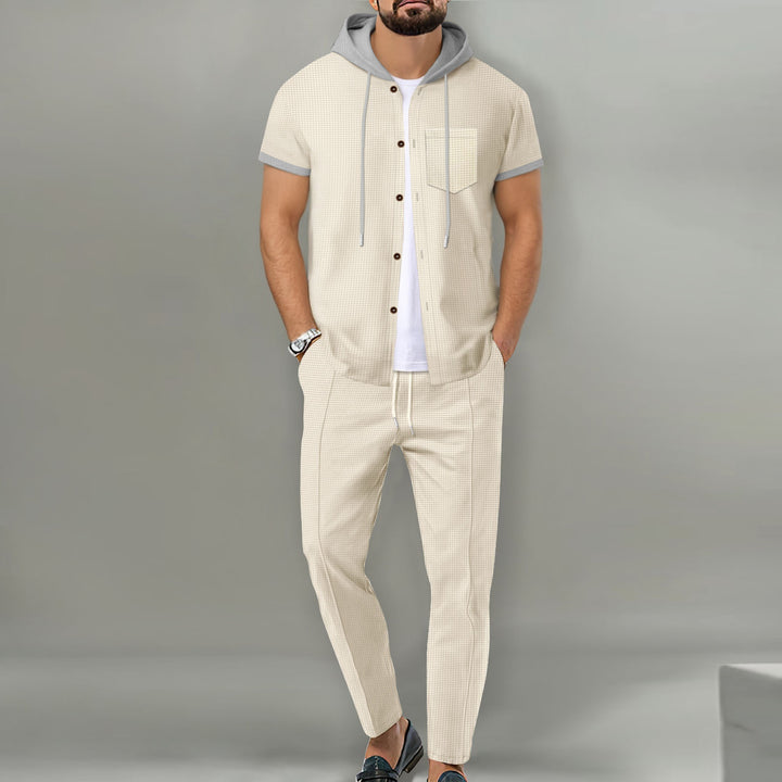 Herren lässiges Hemd- und Hose-Set mit innovativem Kapuzen-Design Echoarchiv