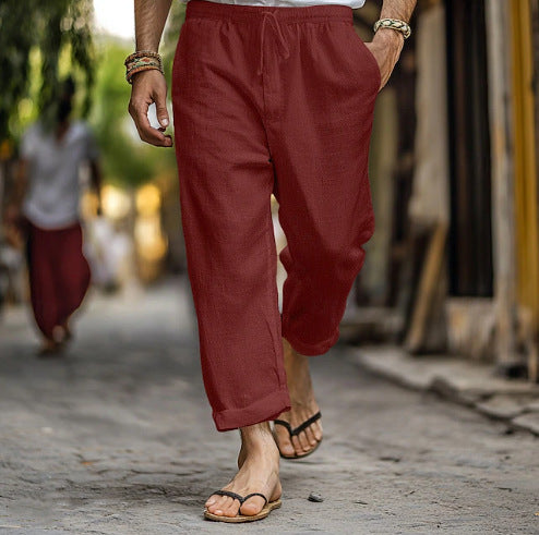 Herren lässige Leinen-Joggerhose mit elastischem Tunnelzugbund, seitlichen Eingrifftaschen und aufrollbarem Saum – Sorevano