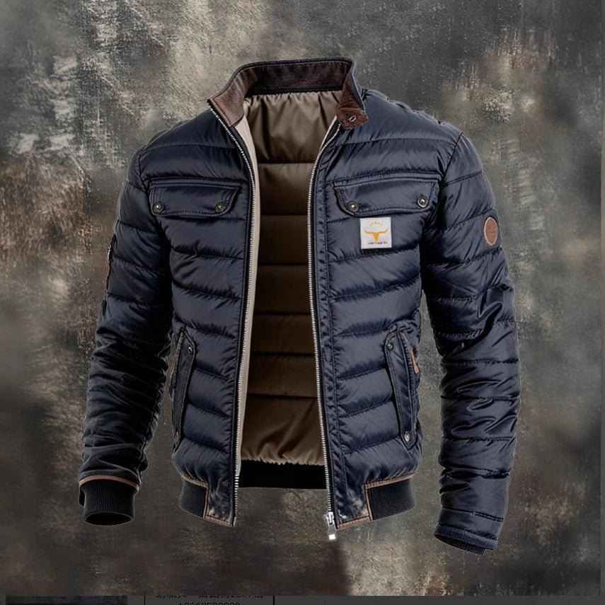 Herren gesteppte Jacke mit Stehkragen, gepolsterter thermischer Futter und Brusttaschen Echoarchiv