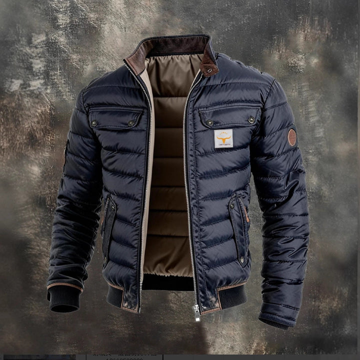 Herren gesteppte Jacke mit Stehkragen, gepolsterter thermischer Futter und Brusttaschen Echoarchiv