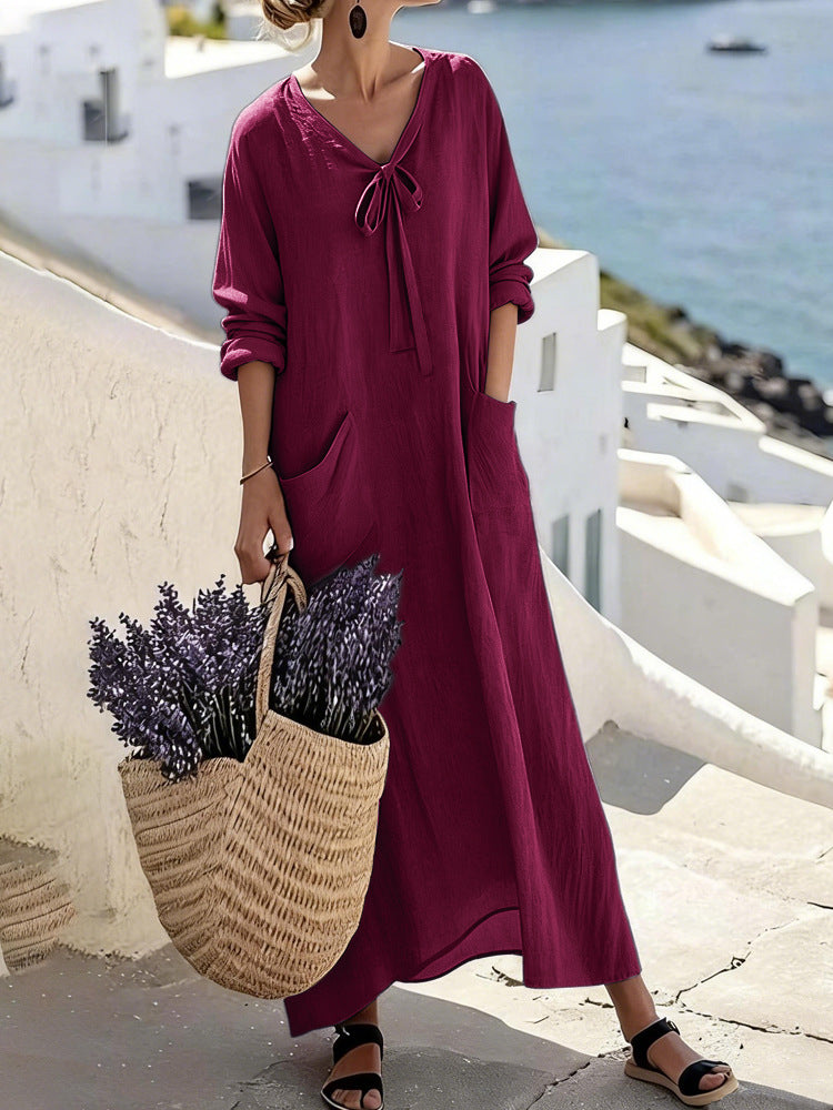 Damen Maxikleid mit seitlichen Taschen und Schleifendetails Echo Archiv