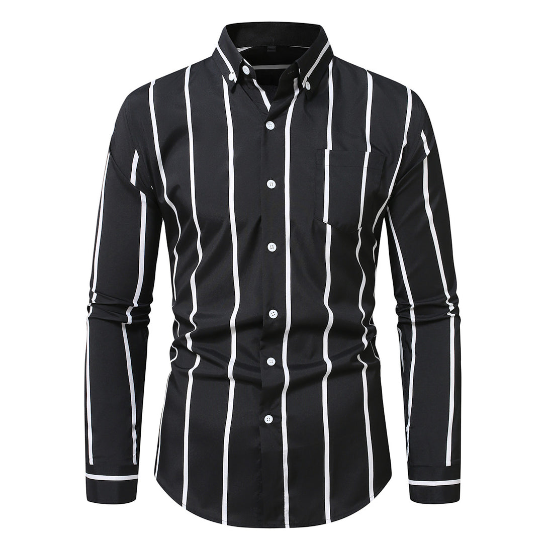 Herren nan tailliertes Langarmhemd mit vertikalem Streifenmuster und Button-Down-Kragen Echo Archiv