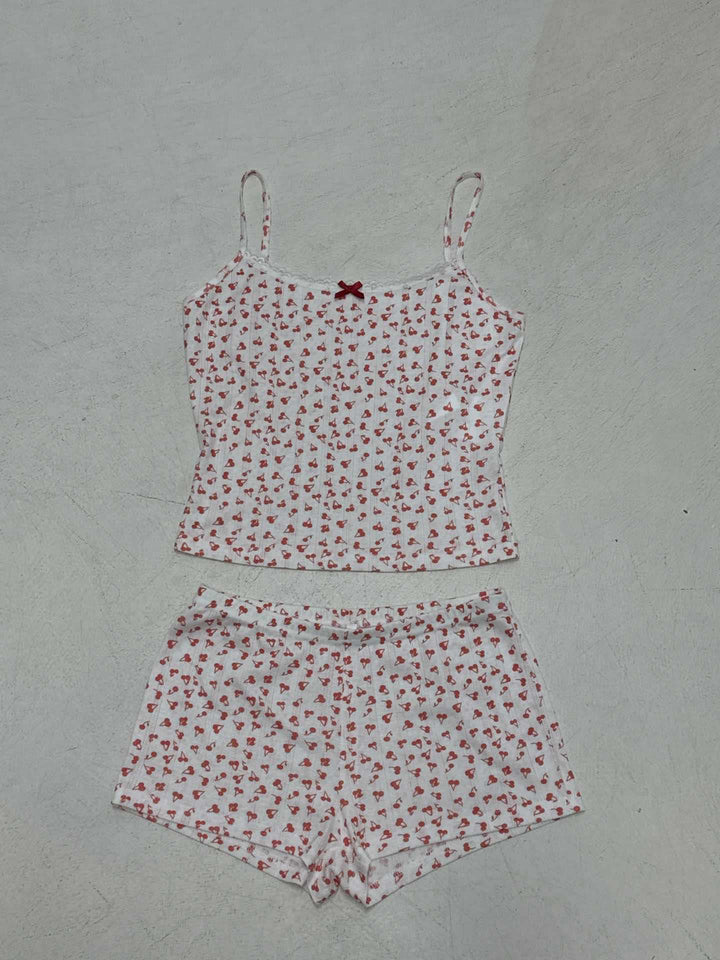 Damen Schlafanzug-Set aus atmungsaktivem Baumwollstoff mit zarten Herzmotiven Echo Archiv