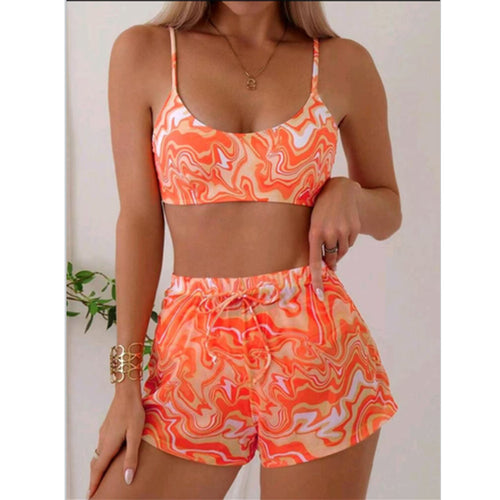 Damen Bikini-Set mit stylischem Wellenmuster und bequemen Shorts Echo Archiv