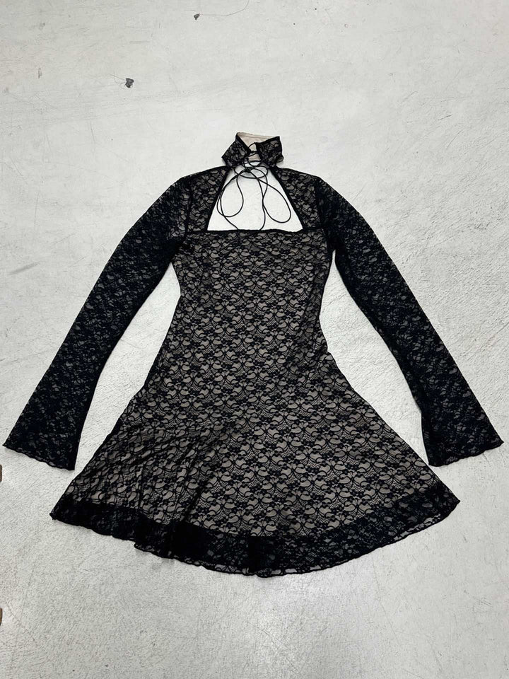 Damen Spitzenkleid mit kurzem Stehkragen und langen Ärmeln Echo Archiv