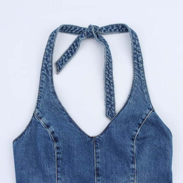 Damen Jumpsuit aus Denim mit Kreuzträgern Echo Archiv