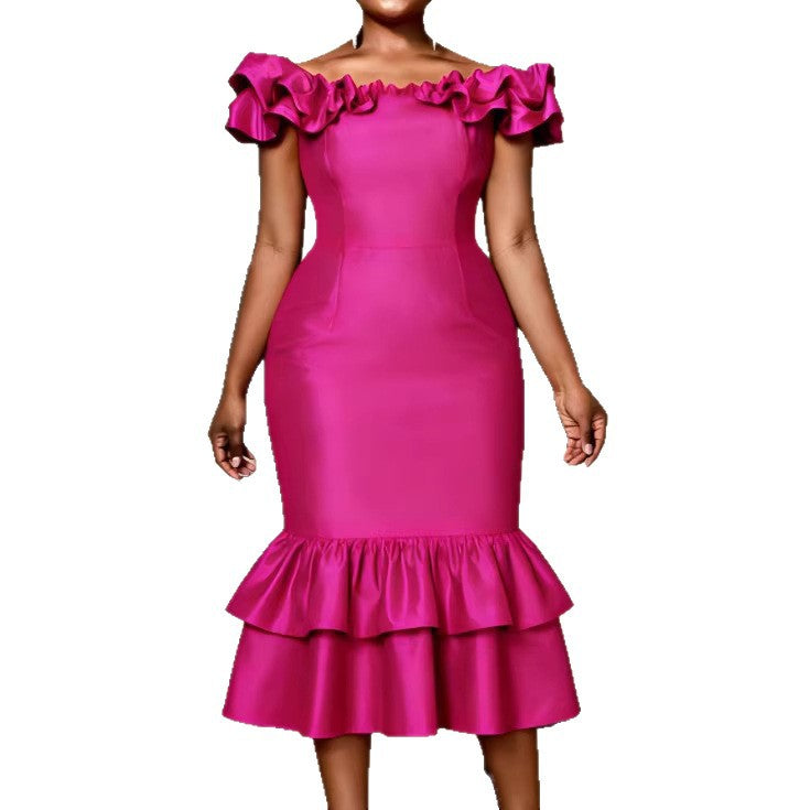 Damen Figurbetontes Abendkleid mit Rüschensaum Echo Archiv