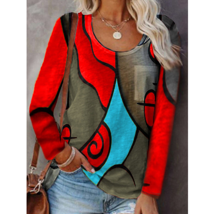 Damen Langarmshirt mit abstraktem Farbstreifenprint und lockerem Schnitt Echoarchiv