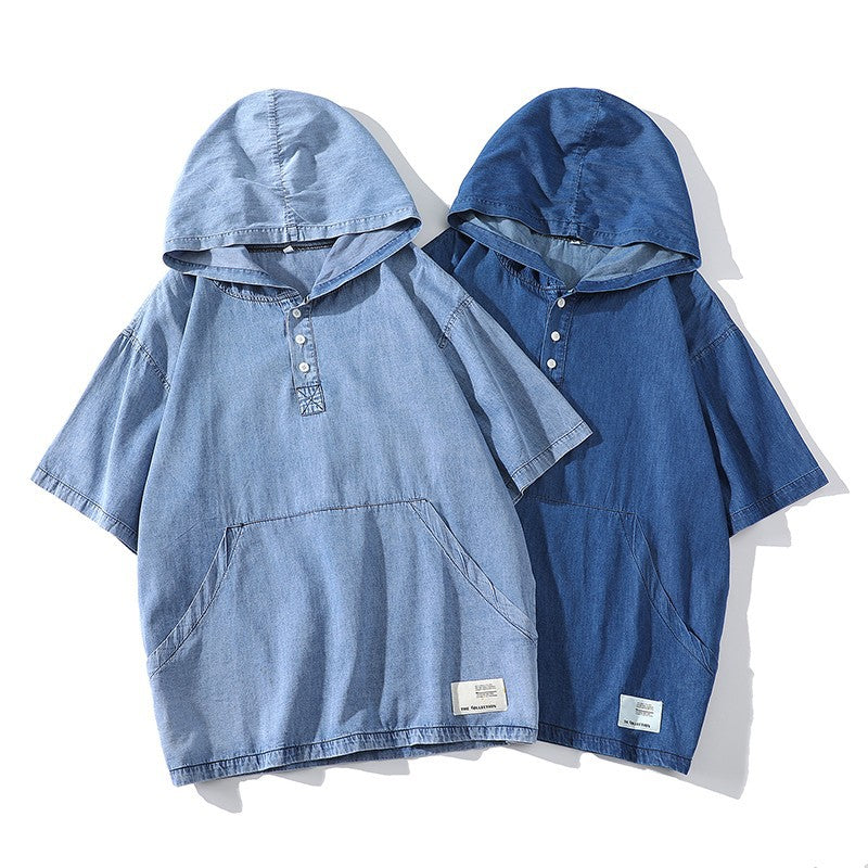 Herren Kapuzen-T-Shirt mit eleganter Knopfleiste und praktischen Taschen Echoarchiv