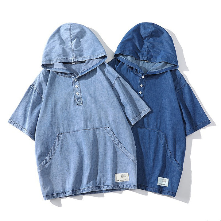 Herren Kapuzen-T-Shirt mit eleganter Knopfleiste und praktischen Taschen Echoarchiv
