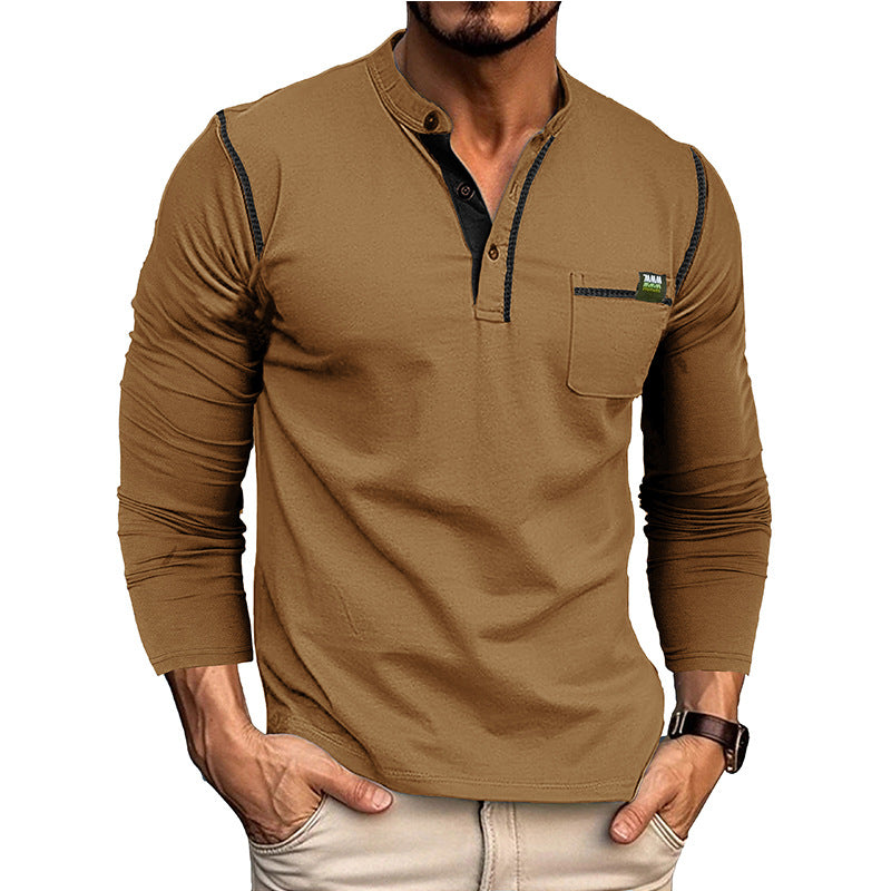 Herren Langarm-T-Shirt mit modernem Kragen und Brusttasche Echoarchiv