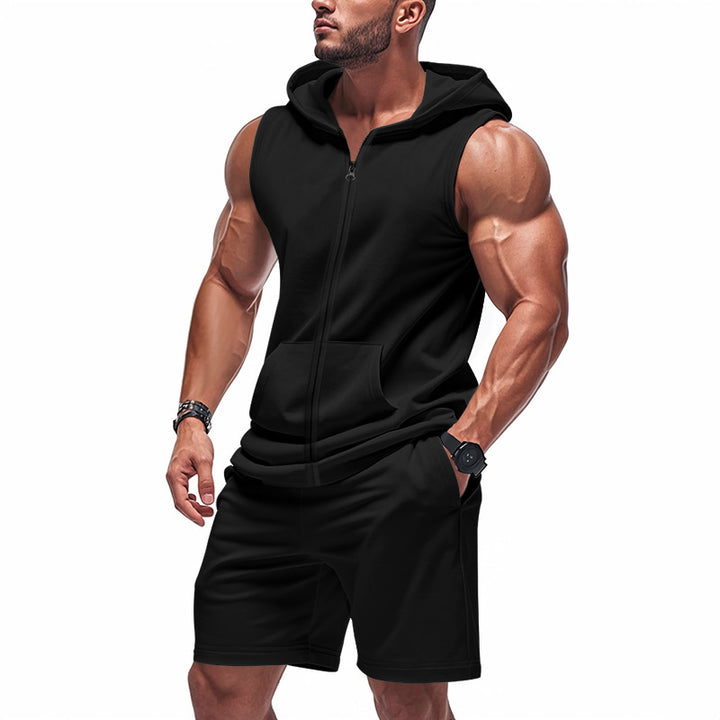 Herren nan sportliches Kapuzen-Set mit ärmelloser Sweatjacke, durchgehendem Reißverschluss und Trainingsshorts Echo Archiv