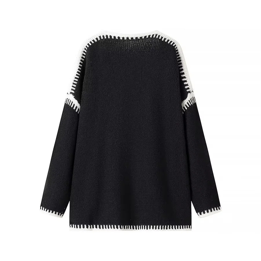 Damen nan oversized Strickcardigan mit kontrastziernähten und offener Front Echo Archiv