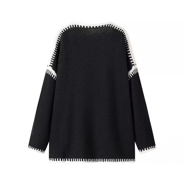 Damen nan oversized Strickcardigan mit kontrastziernähten und offener Front Echo Archiv