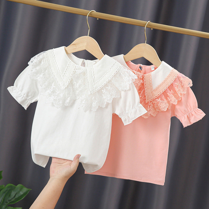 Mädchen Bluse mit Spitzenkragen und Rüschendetails Echo Archiv