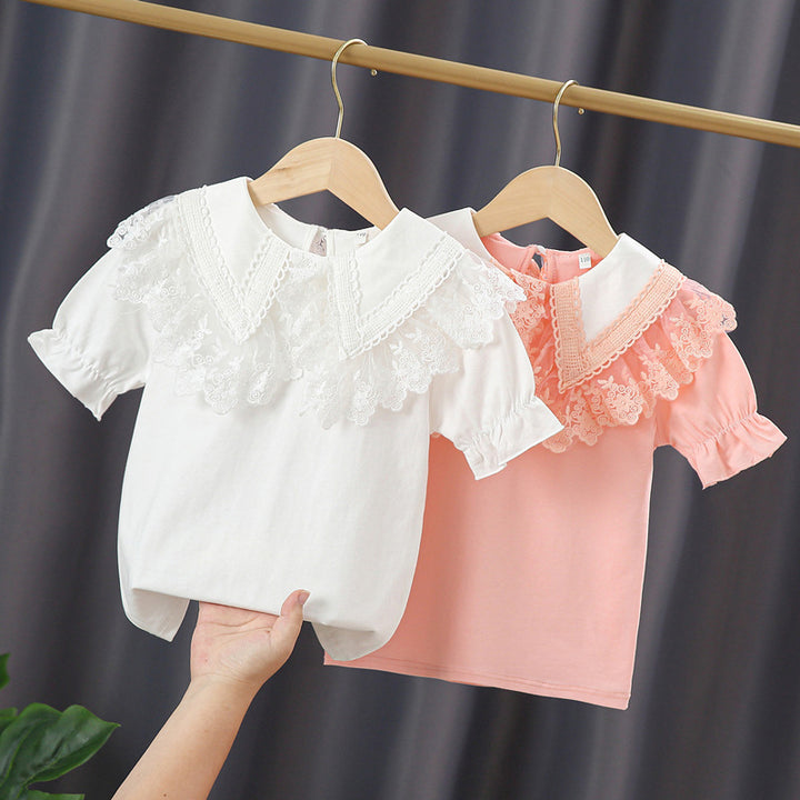 Mädchen Bluse mit Spitzenkragen und Rüschendetails Echo Archiv