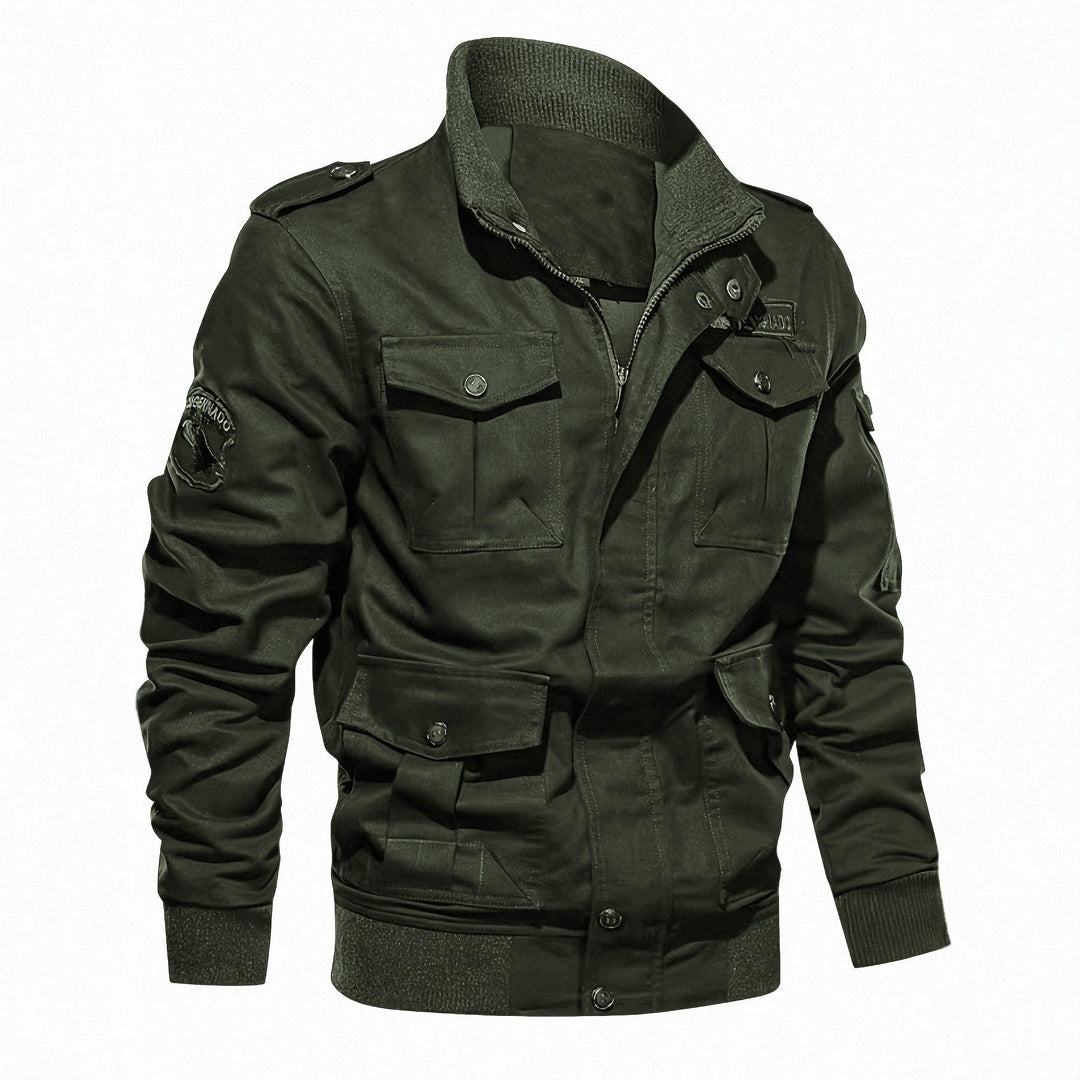 Herren Militärinspirierte Canvas-Fieldjacke mit Schulterklappen und Multifunktions-Taschen Echoarchiv