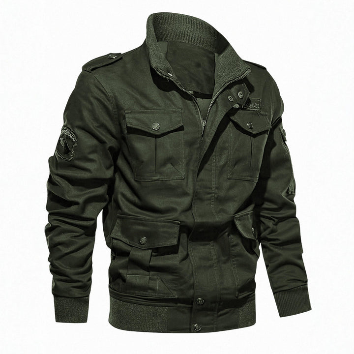 Herren Militärinspirierte Canvas-Fieldjacke mit Schulterklappen und Multifunktions-Taschen Echoarchiv